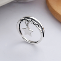 wholesale S925 Sterling Silver Korean-style Double-layer Hollow Chain-linked Pentagram Pendant Goodluck Open Ring-0-0