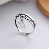 wholesale S925 Sterling Silver Korean-style Double-layer Hollow Chain-linked Pentagram Pendant Goodluck Open Ring-YFJ381/approx. 2.51g>Adjustable opening