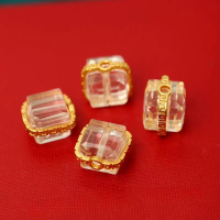 wholesale Gold-plated 925 Sterling Silver, Natural White Rock Crystal Sugar Cube Bead Spacer, DIY Bracelet String Accessory-One white crystal sugar cube
