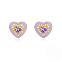 wholesale 925 Sterling Silver New Heart-shaped Colorful Zircon Enamel Drop Earrings,-Gold-Purple Diamond #2&gt;925 Silver