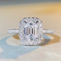 wholesale S925 sterling silver square sugar ring for women with 2ct emerald square package style, ins-style pagoda-cut small diamonds, high-end feel ring-White Diamond-CBJZ102>No.9