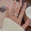wholesale S925 Sterling Silver Minimalist Line Ring for Women, Korean Style New Double Layer Versatile Adjustable Open Band-0-2