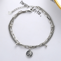 wholesale 925 Sterling Silver Bracelet with Round Pendant Featuring Lucky Elephant for Good Fortune, Trendy and Stylish, Exquisite Thai Silver with Antique Finish, Korean-inspired Accessory-0-0