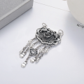 wholesale Antique Silver Metal Material, Yun Chao Xuan S990 Silver Retro Aged Ruyi Peace Lock with Tarnish Process and Tassel Design, Mid-Century Style Large Pendant-0-1