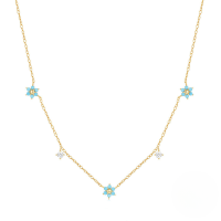 wholesale S925 Sterling Silver Flower Zircon Accent Layering Necklace, Turquoise Simple Collarbone Chain-Gold 925 silver