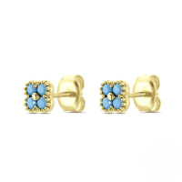 wholesale S925 Sterling Silver Inlaid With Zircons, Turquoise Petal Earrings, Ins Style, Popular In Europe And America, Small Accessories-Gold-Turquoise 925 Silver