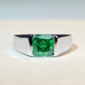 wholesale PT950 Platinum Plated, S925 Sterling Silver Plain Shank Emerald Men's Ring, Large Men's Ring, Cross-Border European and American Style-0-0