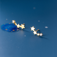 wholesale S925 Sterling Silver Star Ear Crawler Ear Stud with Diamond Inlaid Five-Pointed Star Earrings, Minimalist and Aloof Style Ear Accessories G8898-S925 silver pair gold 925 silver
