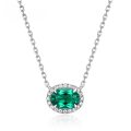 wholesale S925 Silver Cross-Border Exclusive Oval Lab-Grown Emerald Necklace, Minimalist Retro Style, Colored Gemstone Collarbone Chain-0-0