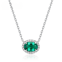 wholesale S925 Silver Cross-Border Exclusive Oval Lab-Grown Emerald Necklace, Minimalist Retro Style, Colored Gemstone Collarbone Chain-Cultured Emerald (oval pointed bottom cut 5*7mm)  925 silver