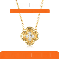 wholesale S925 Silver Four-Leaf Clover Necklace with Moissanite Pendant Choker Chain, Amazon Best-Seller, Ready to Ship Wholesale-Gold (with certificate)  925 silver