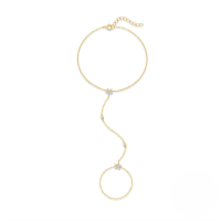 wholesale S925 Sterling Silver Petal Flower Finger Chain With Zircons, Women's Trendy And Elegant Ring Chain-Gold 925 silver