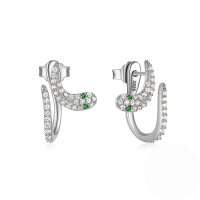 wholesale 925 Sterling Silver Innovative Irregular Zircon-encrusted Snake-shaped Hoop Earrings, Popular In Europe And America-Platinum 925 silver