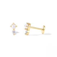 wholesale S925 Sterling Silver Rhinestone Evil Eye Flat Threaded Cartilage Ear Stud, Small Snake Smiley Ear Crawler-Single gold-style 1