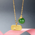 wholesale S925 sterling silver sand gold pendant with Hetian jade green jade pendant necklace, women's stylish and versatile luxury collarbone chain-0-1