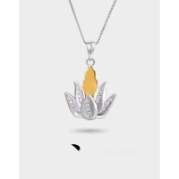 wholesale S925 Silver Fashion Retro Style Collarbone Chain, Japanese and Korean Version Zircon Necklace with Lotus Oil-Dripping Boho Pendant for Women-Single Pendant - Without Chain 925 Silver