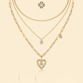 wholesale Gold Heart Pendant Choker Necklace with Rope Chain, Sweater Chain for Autumn and Winter, 925 Silver Stackable Ins Style European and American Moissanite Necklace-0-0