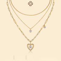 wholesale Gold Heart Pendant Choker Necklace with Rope Chain, Sweater Chain for Autumn and Winter, 925 Silver Stackable Ins Style European and American Moissanite Necklace-Moissanite 50 points + 1 ct + 1 ct