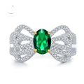 wholesale Sterling Silver, The Mu Jing Jewelry New Bow Ring for Women with 5*7 Emerald, Designed for European and American Fashion and Elegance-0-0
