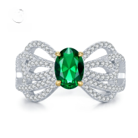 wholesale Sterling Silver, The Mu Jing Jewelry New Bow Ring for Women with 5*7 Emerald, Designed for European and American Fashion and Elegance-R387 Emerald Ring Size 5