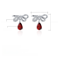 wholesale S925 Sterling Silver Vintage Sweet Elegant Bow Knot Inlaid with Natural Colored Gemstone Crystal Earrings-0-6