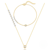 wholesale S925 Sterling Silver Ultra-sparkly Round Bezel-set Zircon Bracelet And Necklace Set For Women,。-Bracelet Necklace Set 925 Silver