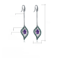 wholesale S925 Silver Italian Designer Crafted Long Drop Earrings with Natural Amethyst Gemstone Jewelry Accessories-0-0