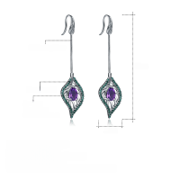 wholesale S925 Silver Italian Designer Crafted Long Drop Earrings with Natural Amethyst Gemstone Jewelry Accessories-Natural amethyst earrings