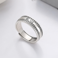 wholesale S925 Sterling Silver Two-Character Ancient Script Chain Texture Open Ring Retro Literary Chinese-Style Unisex Ring-0-0