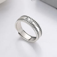 wholesale S925 Sterling Silver Two-Character Ancient Script Chain Texture Open Ring Retro Literary Chinese-Style Unisex Ring-980JM/approx. 5.1g Adjustable opening