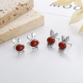 wholesale S925 Sterling Silver Zodiac Year of the Rabbit Earrings with Red Agate, Fresh and Sweet Lovely Earrings-0-0