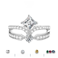 wholesale S925 Sterling Silver Cross-Border Princess Cut Crown Ring with 13 Carat Square Moissanite Gemstone Silver Jewelry-1.3 carat Moissanite ring (white) US size 9.5