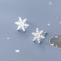 wholesale S925 Sterling Silver Winter Snowflake Earrings for Women, Elegant and Fresh Sweet Christmas Snowflake Diamond-Studded Earrings G1931-0-0
