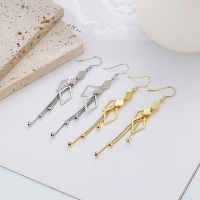 wholesale S925 Sterling Silver Geometric Diamond Cut-Out Tassel Earrings, INS Soft and Elegant Luxury Style Versatile Earrings-122R/white gold about 3.8 grams/pair 925 silver