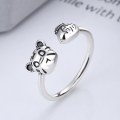 wholesale S925 Sterling Silver Cloud Tide Pavilion Minimalist Style Trendy Zodiac Year Adorable and Playful Childlike Leopard Open Adjustable Ring-0-0