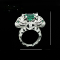 wholesale 925 Silver Gold-Plated Ring with High Carbon Diamonds, Double-Headed Leopard Cat Design, Muzo Green, Versatile Women's Ring for Everyday Wear-0-1