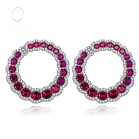 wholesale Metal material at the beginning: High-carbon diamond, 18K gold MuJing Jewelry New 40 pigeon blood red high-carbon diamond earrings, European and American retro light luxury high-end earrings for women-E190 Red Diamond 925 Silver