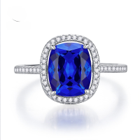 wholesale S925 Silver New Style 8*10 Cushion Cut Pigeon Blood Red Cocktail Ring with Micro-Setting, Hot Sale in Europe and America-R383 Blue Diamond No. 8