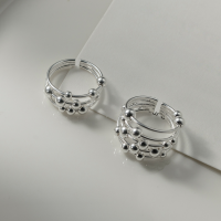 wholesale S925 Sterling Silver Korean-style Minimalist Multi-layer Line Light Bead Ring R02411-S925 silver ring 3-layer Adjustable opening