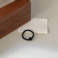 wholesale S925 Sterling Silver Natural Black Agate Beaded Elastic Rope Ring for Women, Small and Minimalist Design, New and Unique Band-0-1