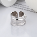 wholesale S925 Sterling Silver Korean Dongdaemun Minimalist Textured Smooth Wide Ring Band Trendy Adjustable Open Ring-0-1
