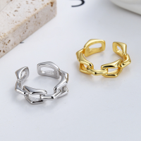 wholesale S925 Sterling Silver European and American Minimalist Design Luxury Retro Hong Kong Style Chain Open Ring Unisex-DJ1112/white gold, approximately 4.4g>Adjustable opening