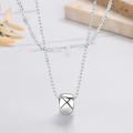 wholesale S925 Sterling Silver White Gold Plated Rhombic Grid Necklace with High-End Korean Style Rice Pearl Double Layer Sparkling Collarbone Chain-0-0