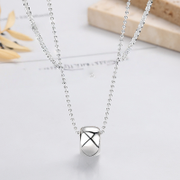 wholesale S925 Sterling Silver White Gold Plated Rhombic Grid Necklace with High-End Korean Style Rice Pearl Double Layer Sparkling Collarbone Chain-YL615/approx. 11g 925 silver