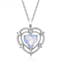 wholesale Metal hollow zirconia inlaid heart pendant necklace women's internet celebrity live broadcast new stock latest moonstone heart-shaped collarbone chain-Colorful Blue Moonlight (Pendant without chain)  925 Silver
