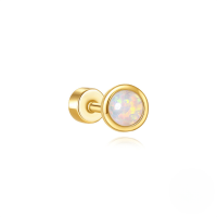 wholesale S925 Sterling Silver Flat Bottom Cylinder Threaded Cartilage Earring, Geometric Opal Inlaid-Single gold #10