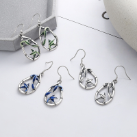 wholesale S925 Sterling Silver Retro Resin Enamel Bamboo Joint and Leaf Pastoral Style Elegant Long Drop Earrings for Women-YFR177M/5.6g 925 silver