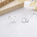 wholesale S925 Sterling Silver Hollow-out Asymmetric Off-center Heart Stud Earrings Simple Japanese Korean Style Fashion Elegant Gentle Wind Earrings-0-1