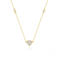 wholesale S925 Sterling Silver Classic Heart Full Zircon Fashion Versatile Necklace Korean Style Minimalist Design Luxury Advanced Collarbone Chain-Gold 925 silver