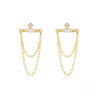wholesale S925 Sterling Silver Double-layer Chain Star Tassel Zircon Accent Earrings For Women-Gold#2 925 Silver